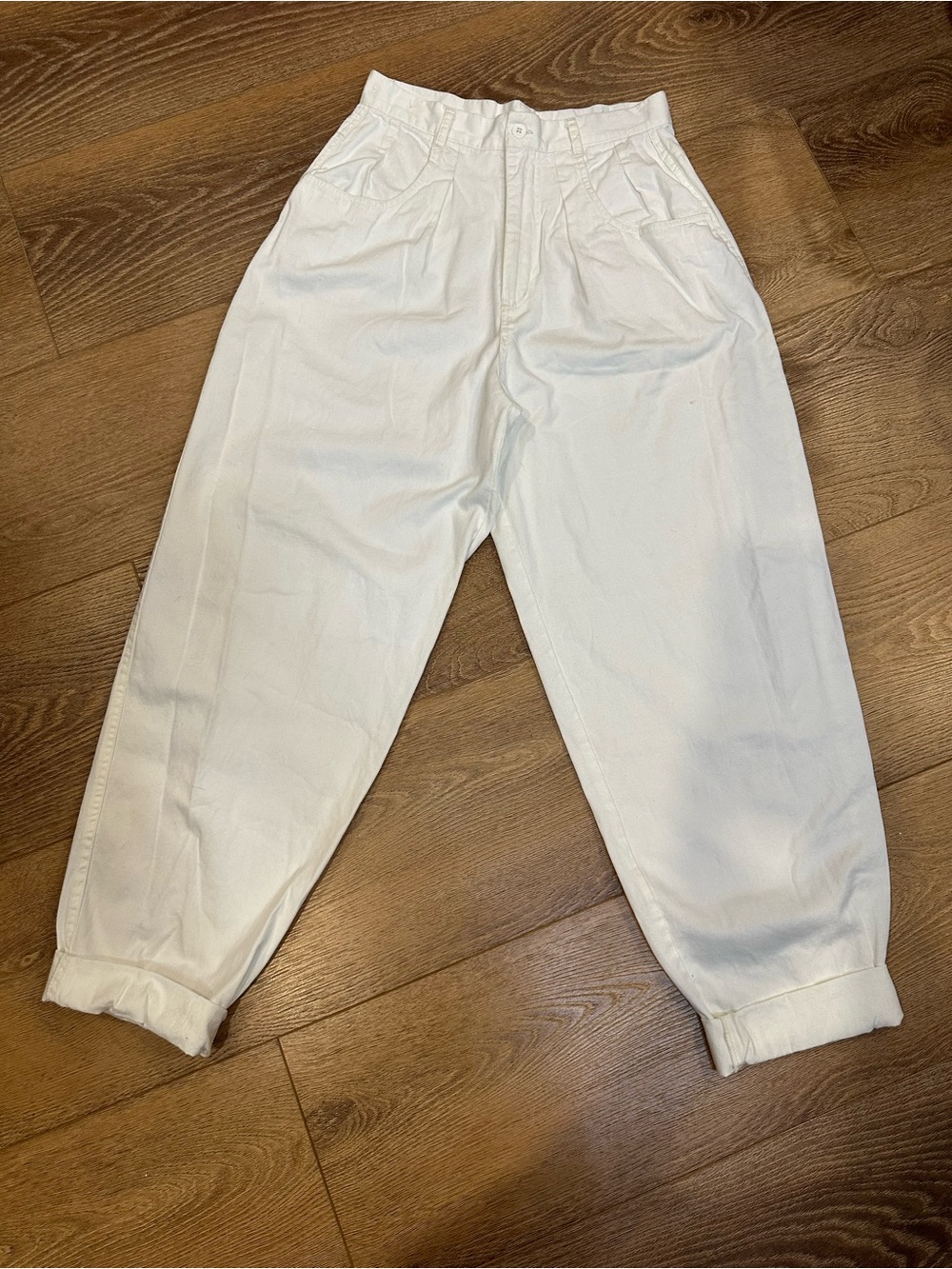 Vintage Carolyn Ballooned Leg Pant High-Waist White Pleated Tapered -S